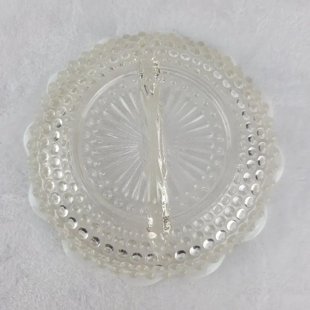 Vintage Anchor Hocking Moonstone Opalescent Hobnail Glass Divided Relish Dish